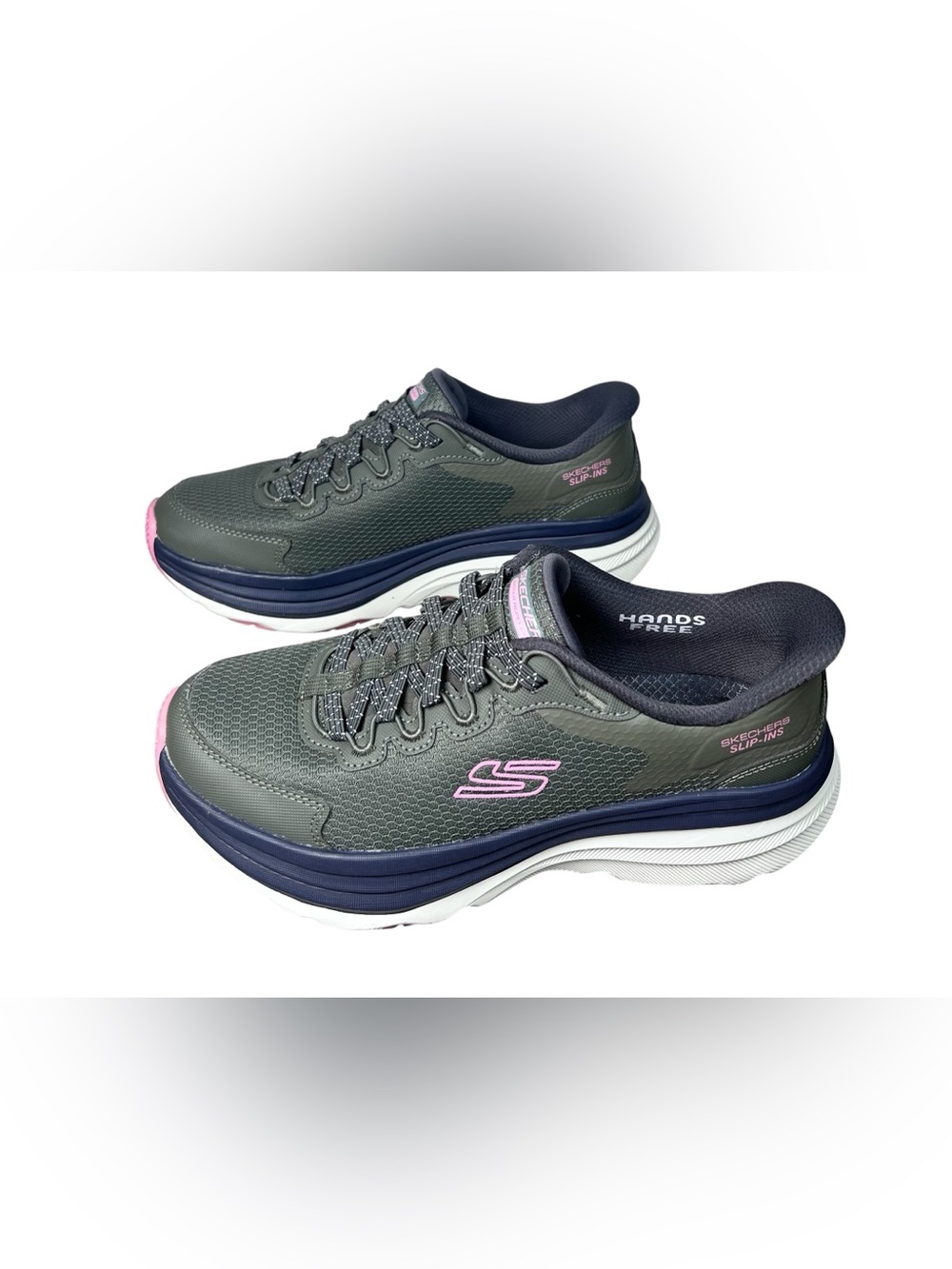 Skechers Hands Free Slip-Ins Zirrus Women's 7.5 Olive Pink Max Cushioning 180265